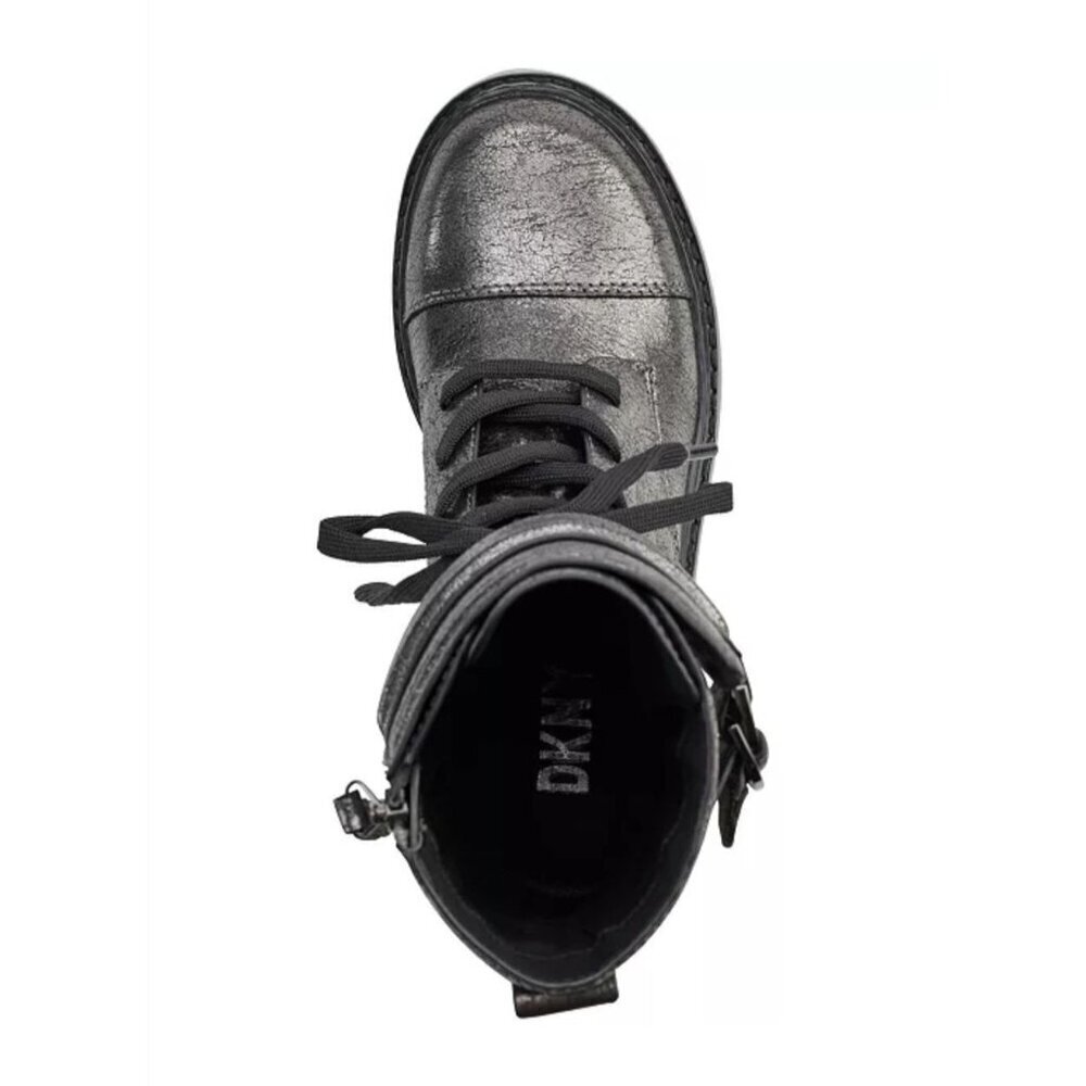 DKNY / Basia Combat / Metallic / Boots With Side Zipper & Buckle Straps / Ancle - Picture 4 of 9